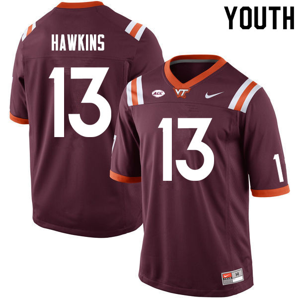 Youth #13 Ny'Quee Hawkins Virginia Tech Hokies College Football Jerseys Sale-Maroon